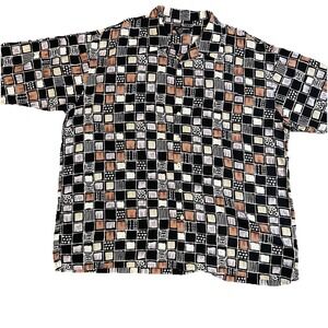 Statements 4XT Big Tall Linen Rayon Retro Dadcore Artsy Button Up Bold Geometric